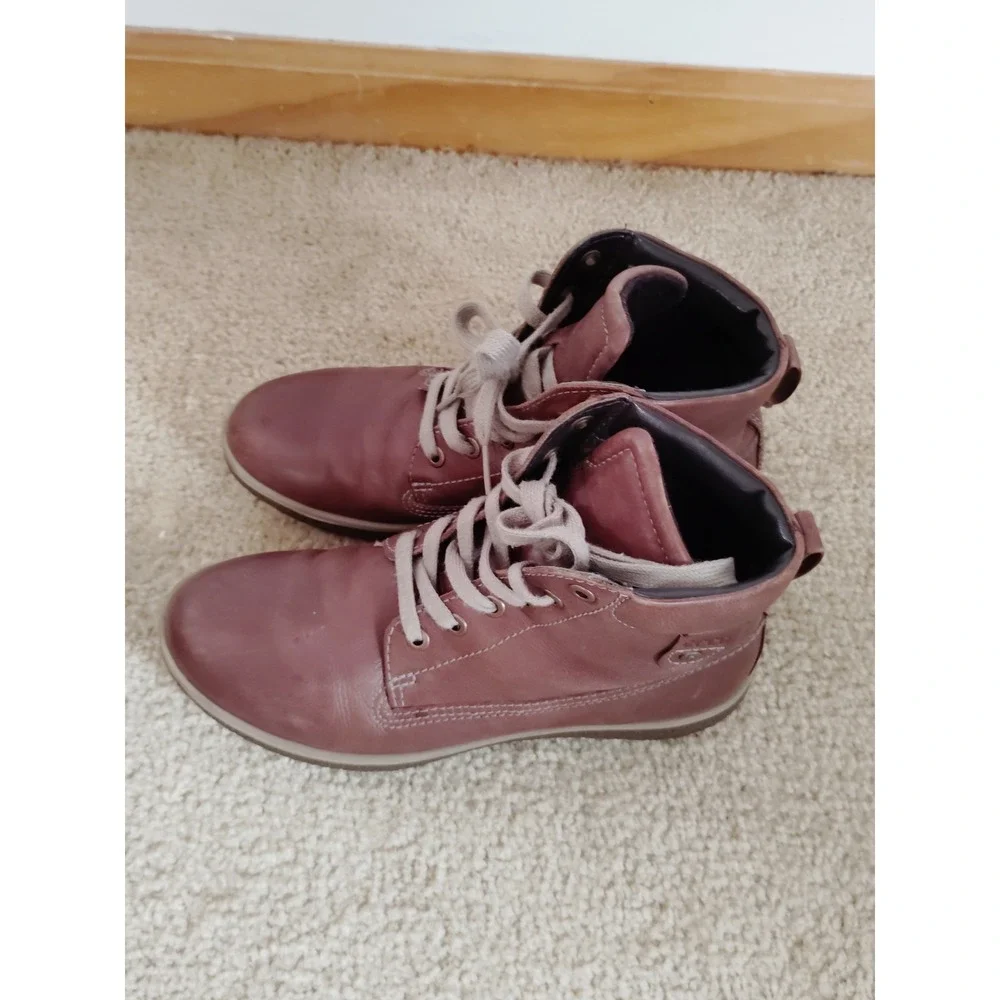 ECCO Track 6 Brown Leather Ankle Boots Lace‑Up‎ Comfort Women 6.5 / 37 Preppy